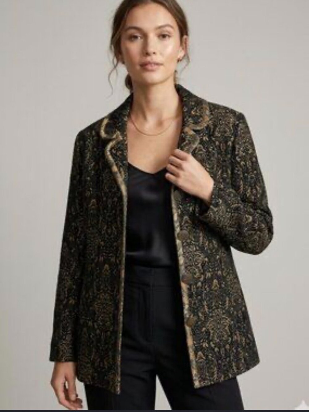 Chico's Black Gold Textured 3 Button Blazer Size 0/Small G40